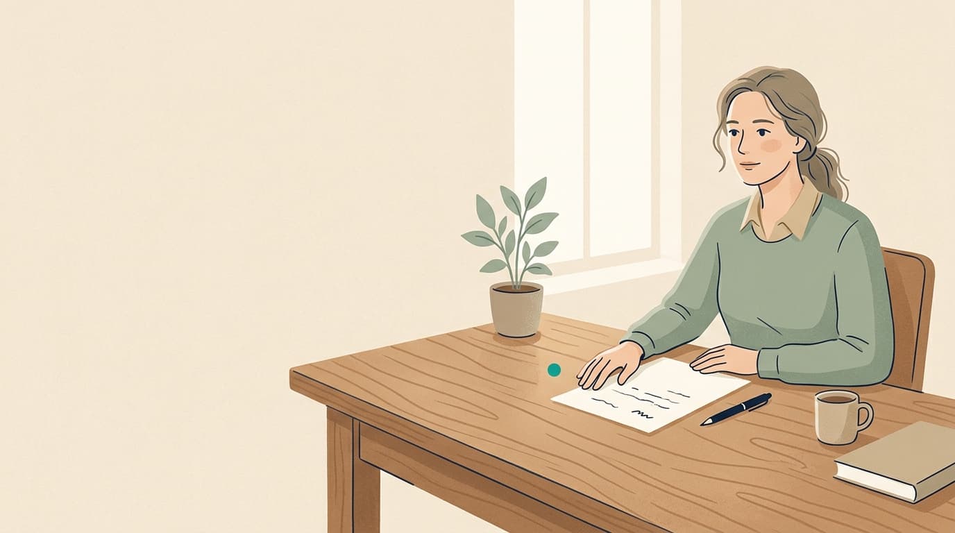 A specialist at a desk with a sheet she has just approved.